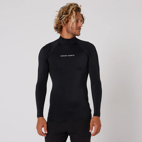 Ocean & Earth - MENS SCRIPT L/S RASH VEST - Black