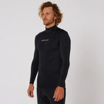 Ocean & Earth - MENS SCRIPT L/S RASH VEST - Black